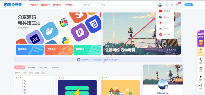子比主题美化 – 添加网站翻译功能-奇客源码