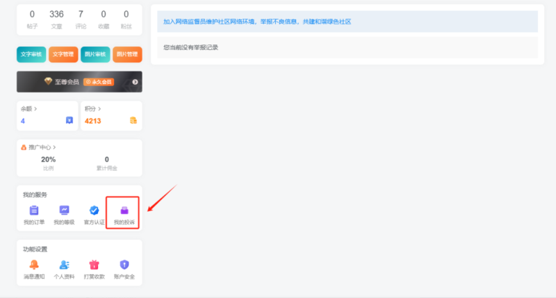 子比主题美化 – 用户中心添加一个我的投诉模块-奇客源码